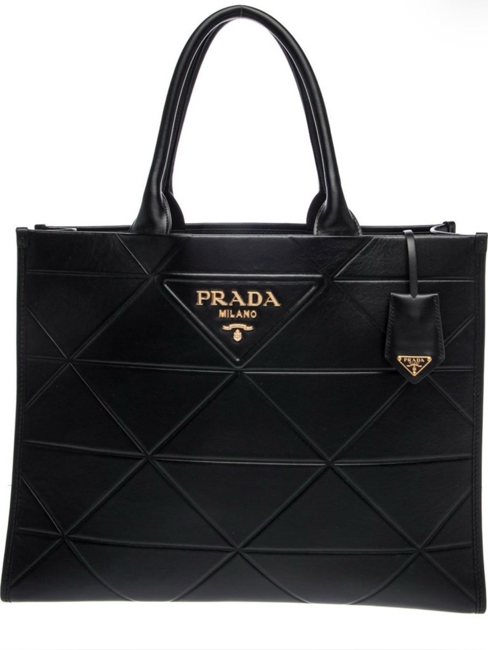 Prada Black Quilted Leather Tote with Gold Logo